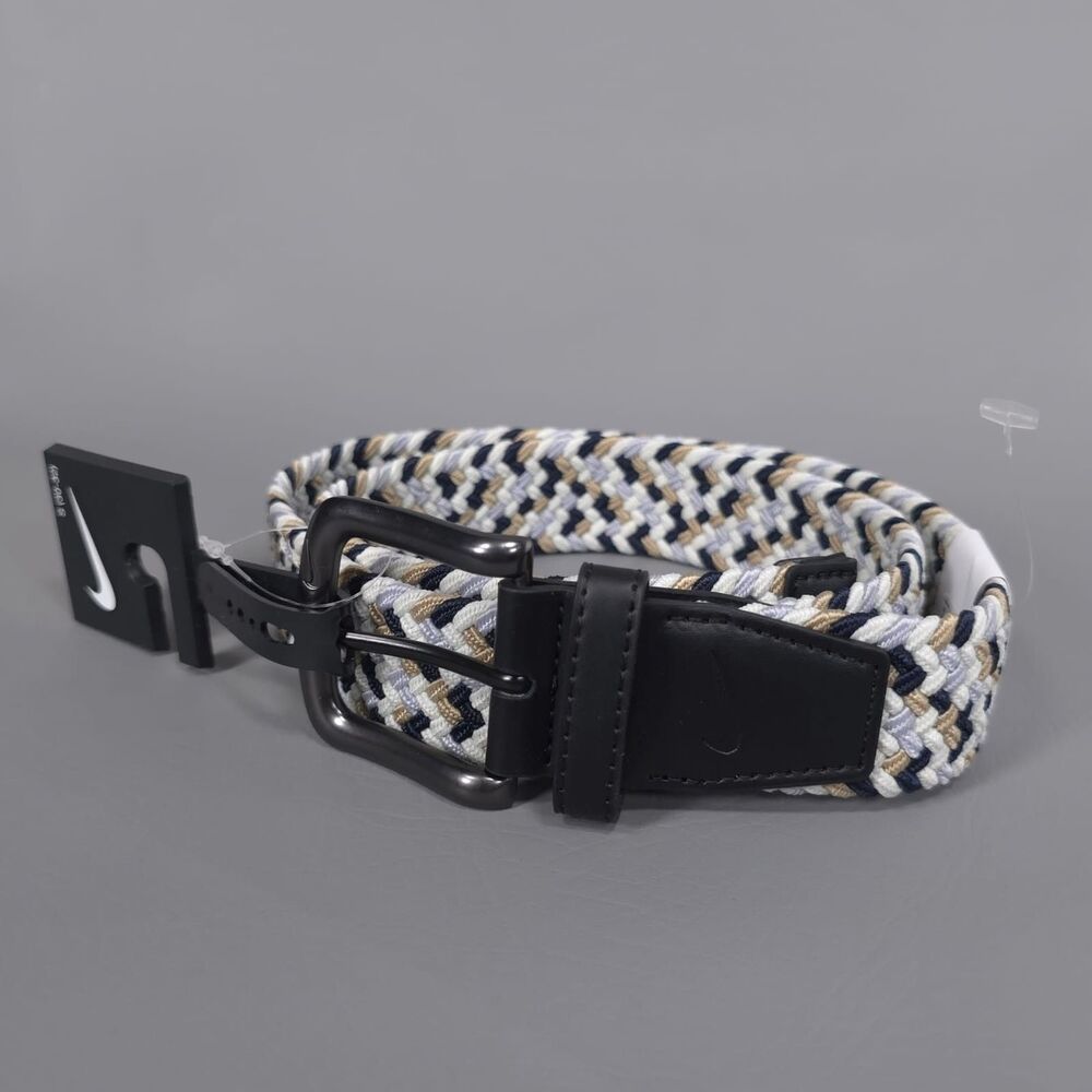 NIKE Men's New Elastic Belt 30-32 SMALL Stretch Braided Woven Multicolor